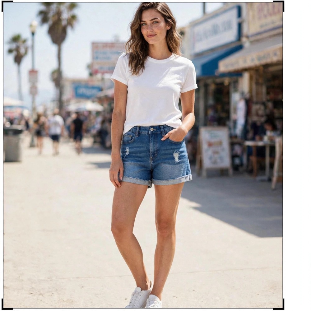 California Vintage‎ Womens Distressed Denim Jean Shorts Medium Wash Size 11 NWT